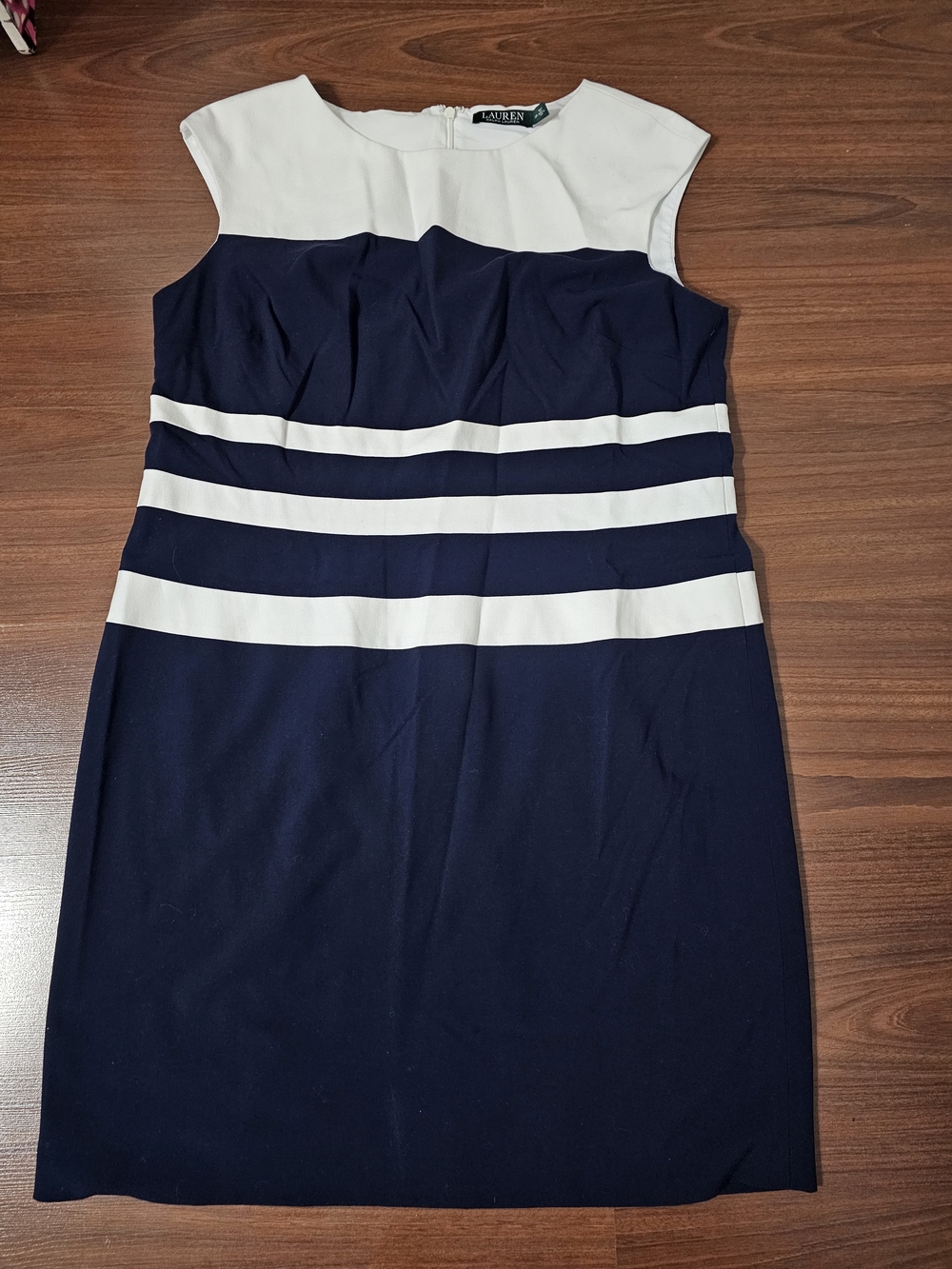 Lauren Ralph Lauren Navy and White Colorblock Sheath Midi Dress